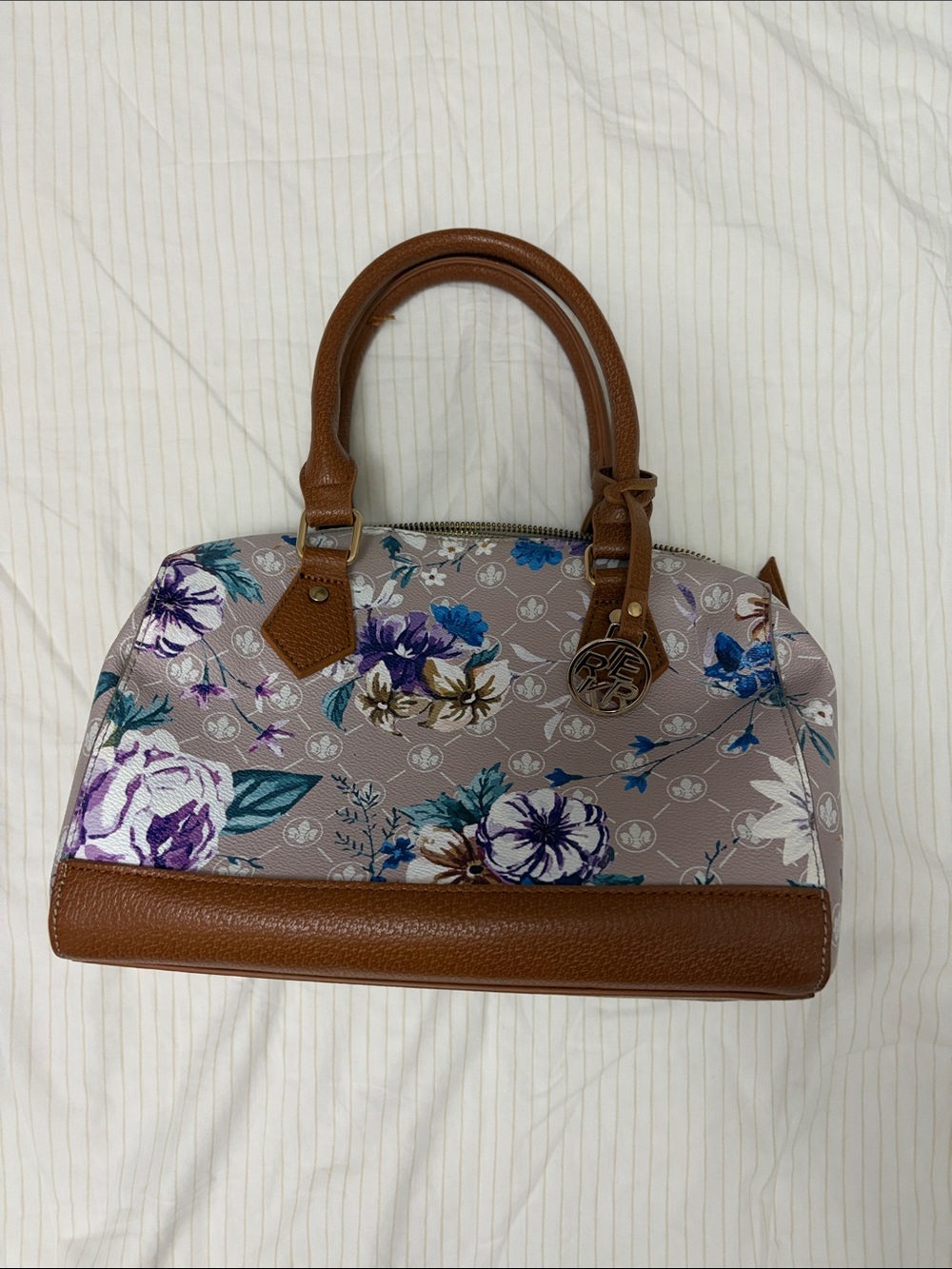 Floral Dome Tote in Taupe and Brown